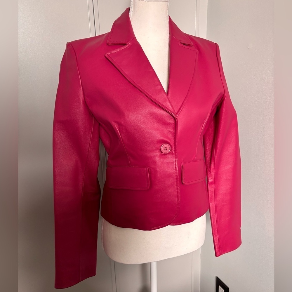 Women's Pink Leather Blazer Jacket